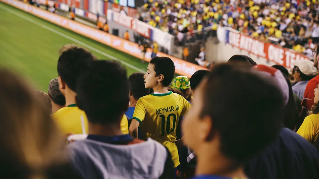 A soccer stadium with a crowd